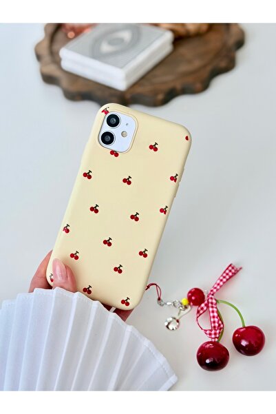 Go Aksesuar iPhone 11 Compatible Charm Cherry Design Anti-Shock Silicone Case