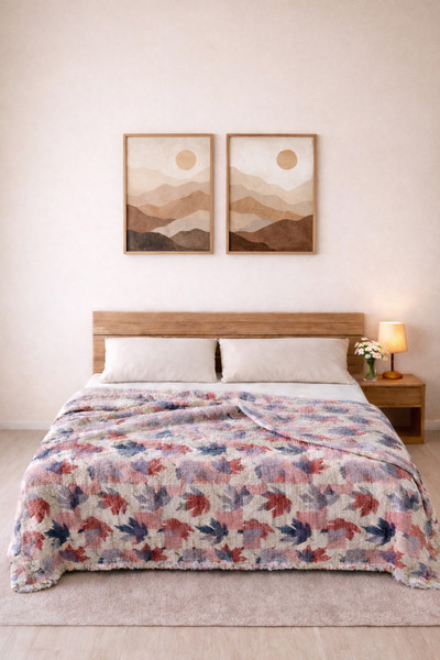 Medaillon Home Double-Sided, Leaf Patterned, 5-Layer, Padded Muslin Blanket, ...