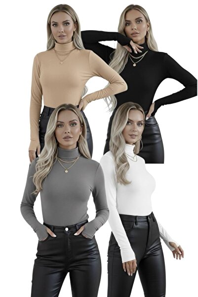 hashtag Women's Bodysuit with Finger Detail – Long Sleeve Set of 4 |   Stylis...