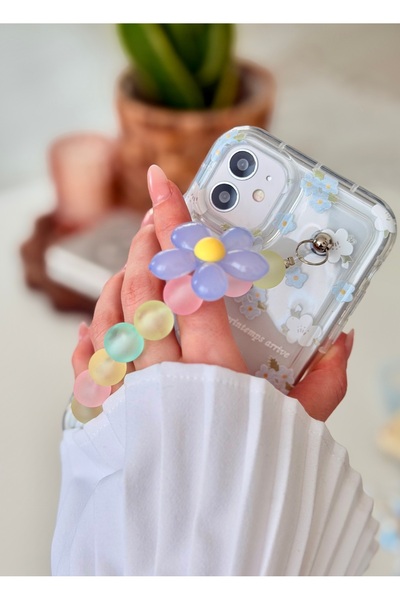 Go Aksesuar Blue Flower Design Anti-Shock Silicone Case with Holder Compatibl...