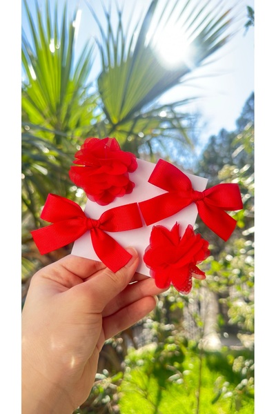 Toka Perisi Baby Girl Red Frida Bow 4-Piece Buckle Set