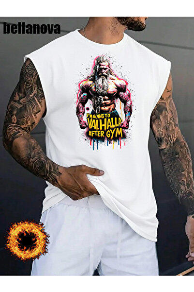 bellanova Men's White Printed Oversized Cut Cotton Crew Neck Undershirt