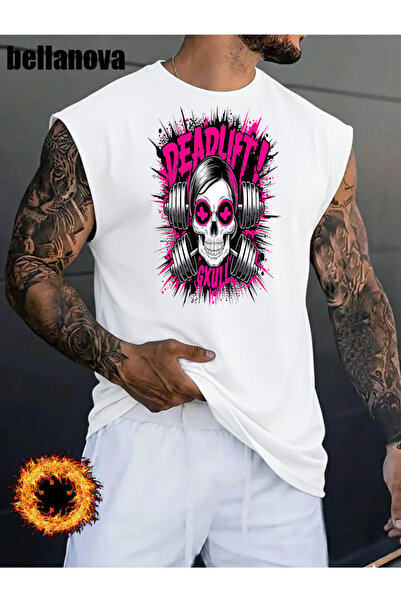 bellanova Men's White Printed Oversized Cut Cotton Crew Neck Undershirt