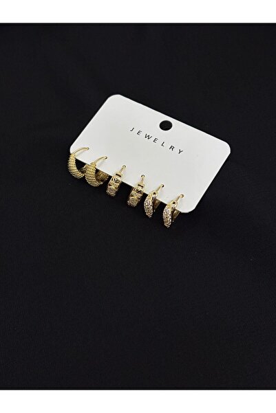 Melisa Takı & Aksesuar 316L Çelik Jewelry Gold Renk 6lı Set Küpe