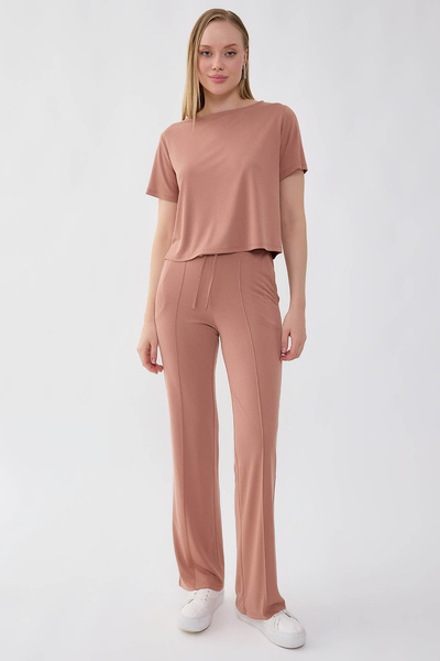 Vitrin Comfortable Pants with Front Seams and Elastic Waist