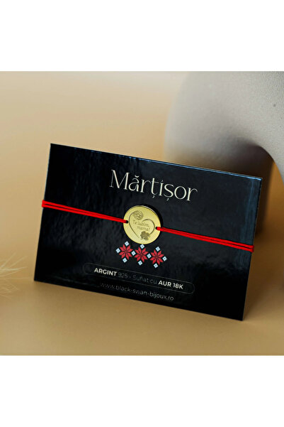 BLACK SWAN Bijoux Martisor bracelet with red string and coin made of 925 Silv...