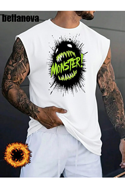 bellanova Men's White Printed Oversized Cut Cotton Crew Neck Undershirt