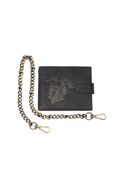 TORO NERO Men's wallet made of black genuine leather Motorbike