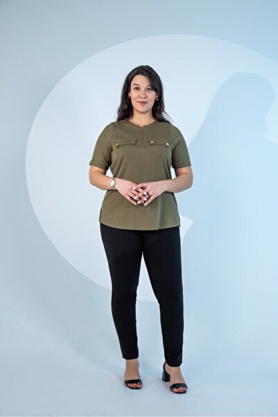 Roxxlen Блузка з коміром на блискавці для жінок великих розмірів