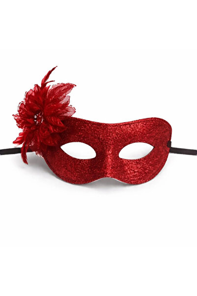 Lisinya Red Glittery Feathered Prom Mask – Women's Party Masquerade Mask - Tygoo