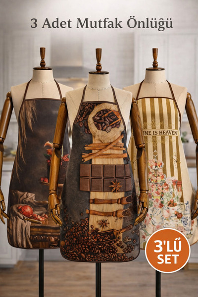Limon Soft 3'lü Mutfak Önlüğü Su Sıvı Geçirmez Leke Tutmaz Dijital Baskılı Ka...