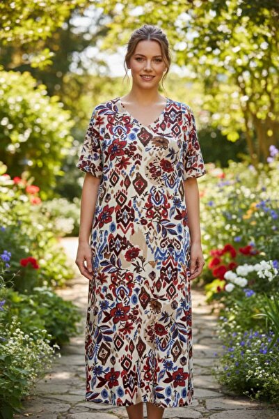 yb yağmur butik Φόρεμα από βισκόζη με σχέδιο σε σχήμα V