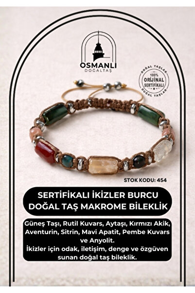 OSMANLI DOĞAL TAŞ Certified Gemini Zodiac Natural Stone Macrame Bracelet Odt-454