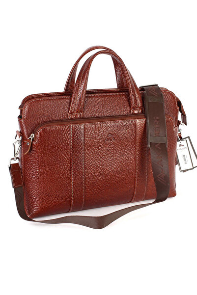 Aka Deri 258 100% Genuine Leather Unisex Laptop Compartmented Briefcase Taba