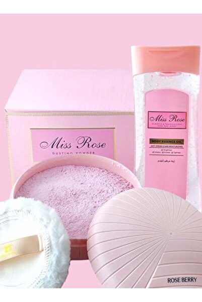 MISS ROSE بودرة لامعة برائحة توت الورد للجسم + زيت عطري للجسم