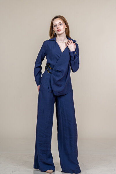 MissVina Belt Detailed Between-Piece Belted Jacket and Comfortable Cut Pants ...