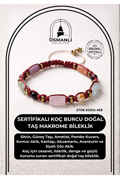 OSMANLI DOĞAL TAŞ Certified Aries Zodiac Natural Stone Macrame Bracelet Odt-458
