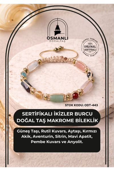 OSMANLI DOĞAL TAŞ Sertifikalı İkizler Burcu Doğal Taş Makrome Bileklik ODT-443