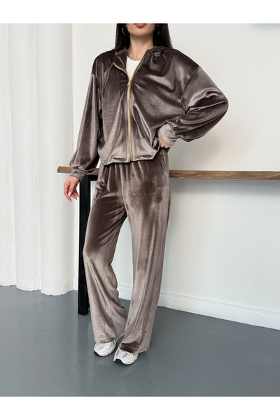 Ekim Store Hooded Zippered Jacket Pants Velvet Set