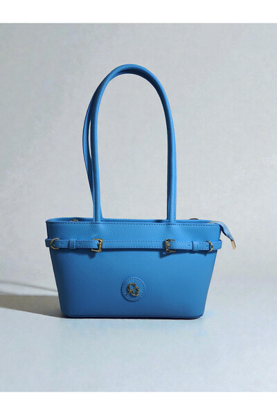 Jagu Kadın Mavi Kemer Detaylı Kaliteli Astarlı Dokulu Deri Fermuar Kapama El ...