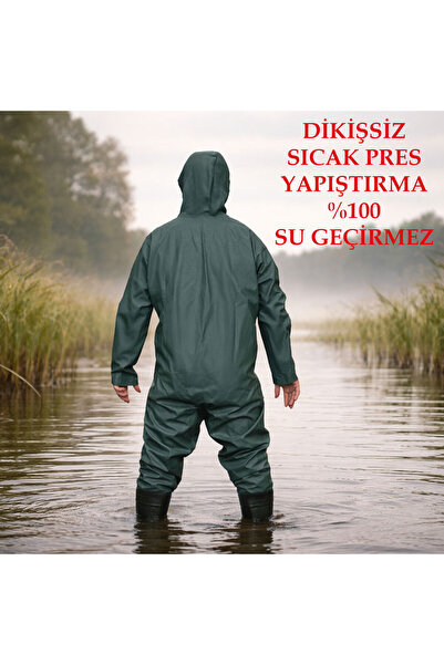Bursahatırası Su Geçirmez PVC Çizmeli Kapişon Boy Tulum Su İşleri - Balıkçılık - Avcılık- Yıkama %100 Su Geçirmez