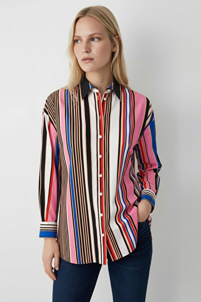 Exquise Цветна раирана широка риза с дълги ръкави