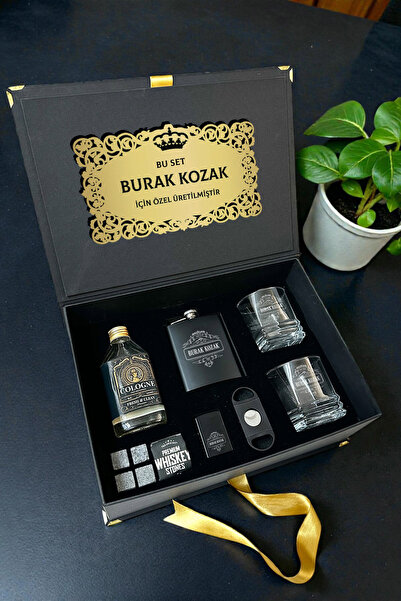 hediyemen Özel İsimli Premium Viski Bardağı ve Taşlı Hediye Seti