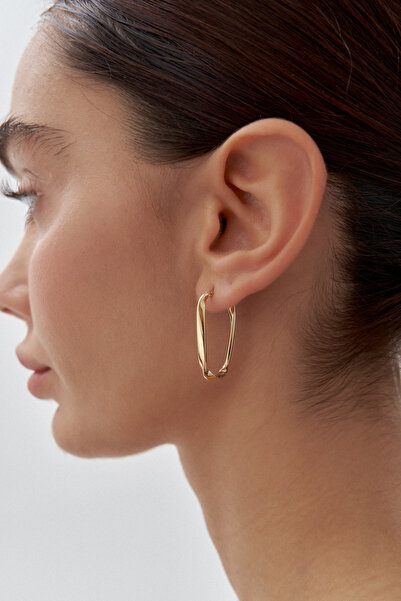 ADOR Altın Şarnel Dikdörtgen Küpe