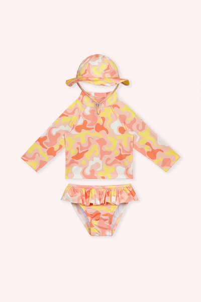 Panço Sand Mother Kız Bebek Desenli Fermuarlı 3 Parça Turuncu Plaj Seti