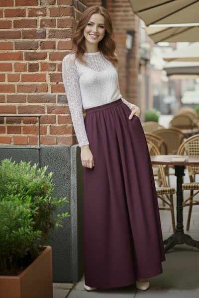 benguen Elastic Waist Double Skirt M213 Plum