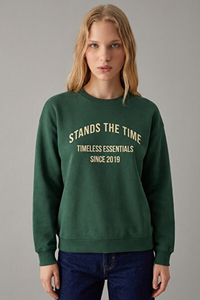 COMBİNE MİCHAİL Hanorac verde închis cu imprimeu text Time pentru femei