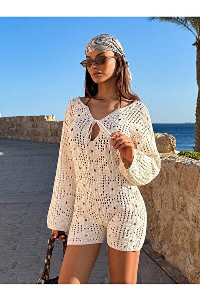 TOFAN TRİKO Ajurlu Tri̇ko Beach Jumpsuit