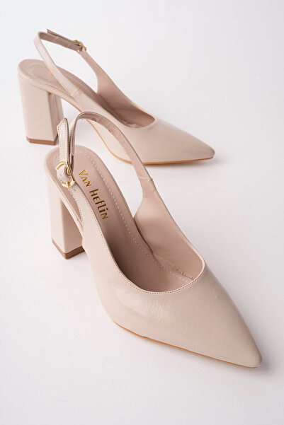 van heflin LAIME Kadın Bej Sivri Burun Slingback 9 Cm Topuklu Klasik Ayakkabı