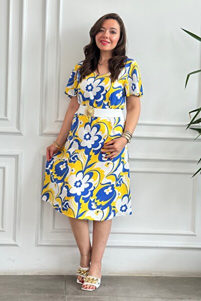 yb yağmur butik Φόρεμα από βισκόζη με μανίκια αγγέλου και σχέδιο στο λαιμό σε...