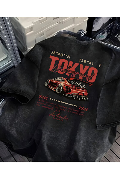 ZEMLİYA Μπλουζάκι Oversize με σχέδιο καπνιστής γάτας Σαμουράι, με στάμπα, Vin...