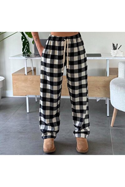 RE7EDİ Black and White Harajuku Square Pattern Unisex Pajamas Tracksuit