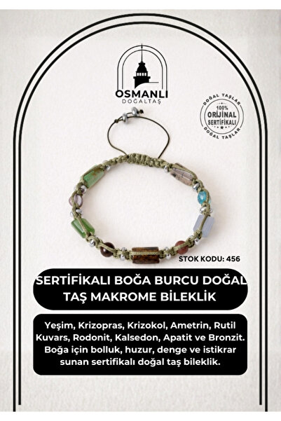OSMANLI DOĞAL TAŞ Certified Taurus Zodiac Natural Stone Macrame Bracelet Odt-456