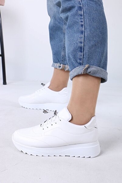 sefayol Lanton White Matte Leather Lace-Up Women's Casual Sports Shoes