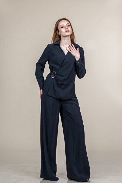 MissVina Belt Detailed Between-Piece Belted Jacket and Comfortable Cut Pants ...