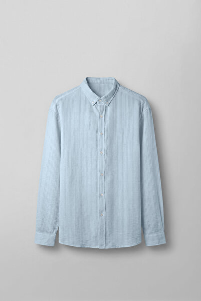 ablukaonline Мъжка лека риза с релаксирана кройка и текстура, светлосиня