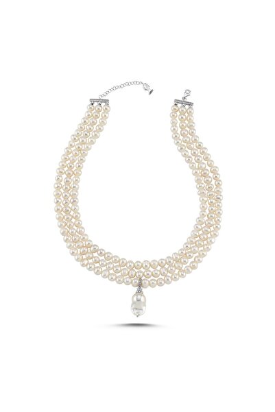 Birinci1926 3 Sıra Barok Uçlu Doğal İnci Kolye