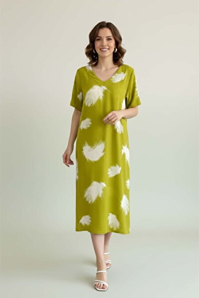 yb yağmur butik Φόρεμα από βισκόζη με σχέδιο σε σχήμα V