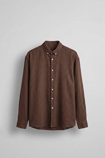 ablukaonline Мъжка риза с удобна кройка и фина текстура, кафява