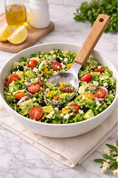 AYGÖREN HOME Bambu Saplı Paslanmaz Çelik Salata Servis Kaşığı | Şık ve Dayanı...