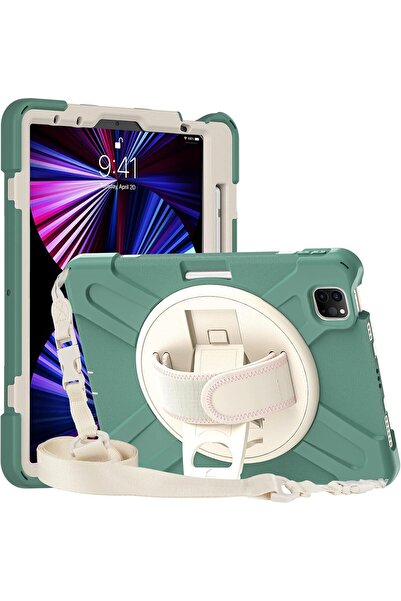 OEM Husă iPad Pro 11, Antisoc cu Suport 360, Curea Umăr, Silicon și PC, Verde