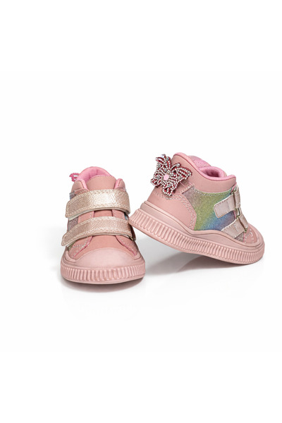 RMY SHOES Çocuk Unisex Pudra Esnek Termo Taban Çift Cırtlı Şerit Desenli Spor...