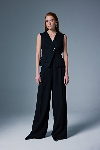 Sateen Sofia Palazzo Pants - Black