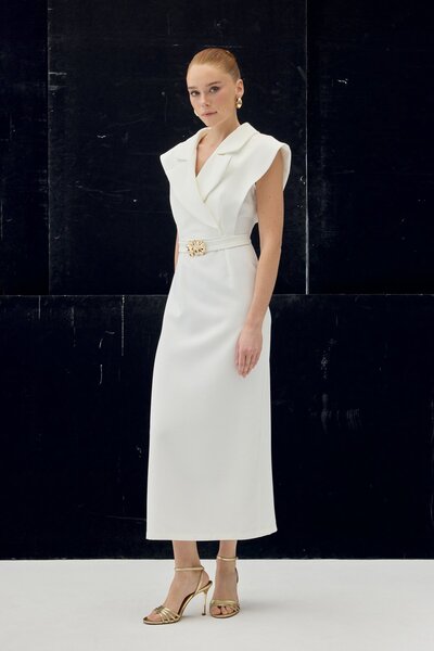 Sateen Accessory Detailed Maxi Dress - Ecru