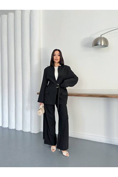 ZF BUTİK Women's Belted Suit with Waist Tie