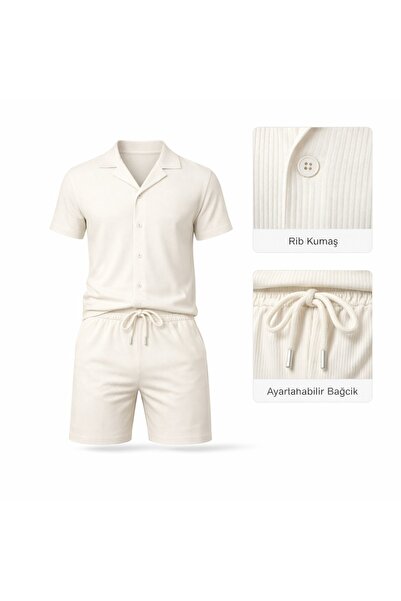 MARKATEM Feeling Ribbed Rib Fabric Shirt Shorts Set Summer Set of 2